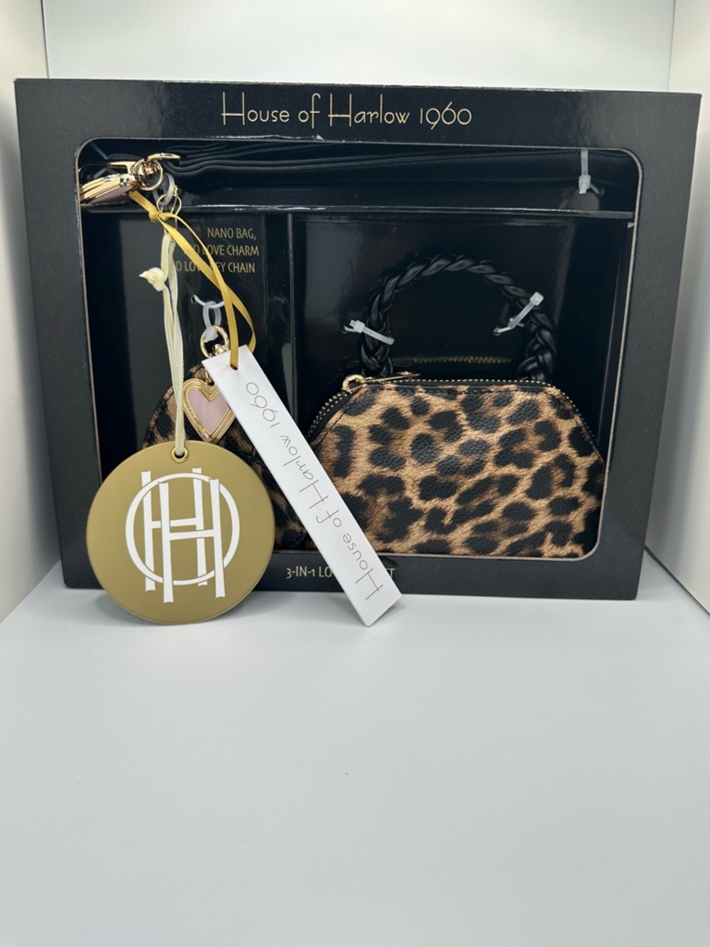 House of Harlow 1960 Leopard Mini Nano Bag Keychain Set NWT